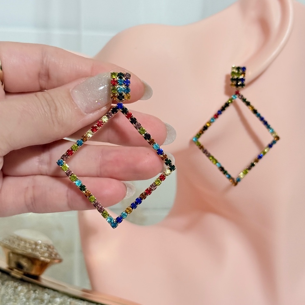 ⚜️ Amazing Multicolor Geometric Drop Earrings - Picture 7 of 8